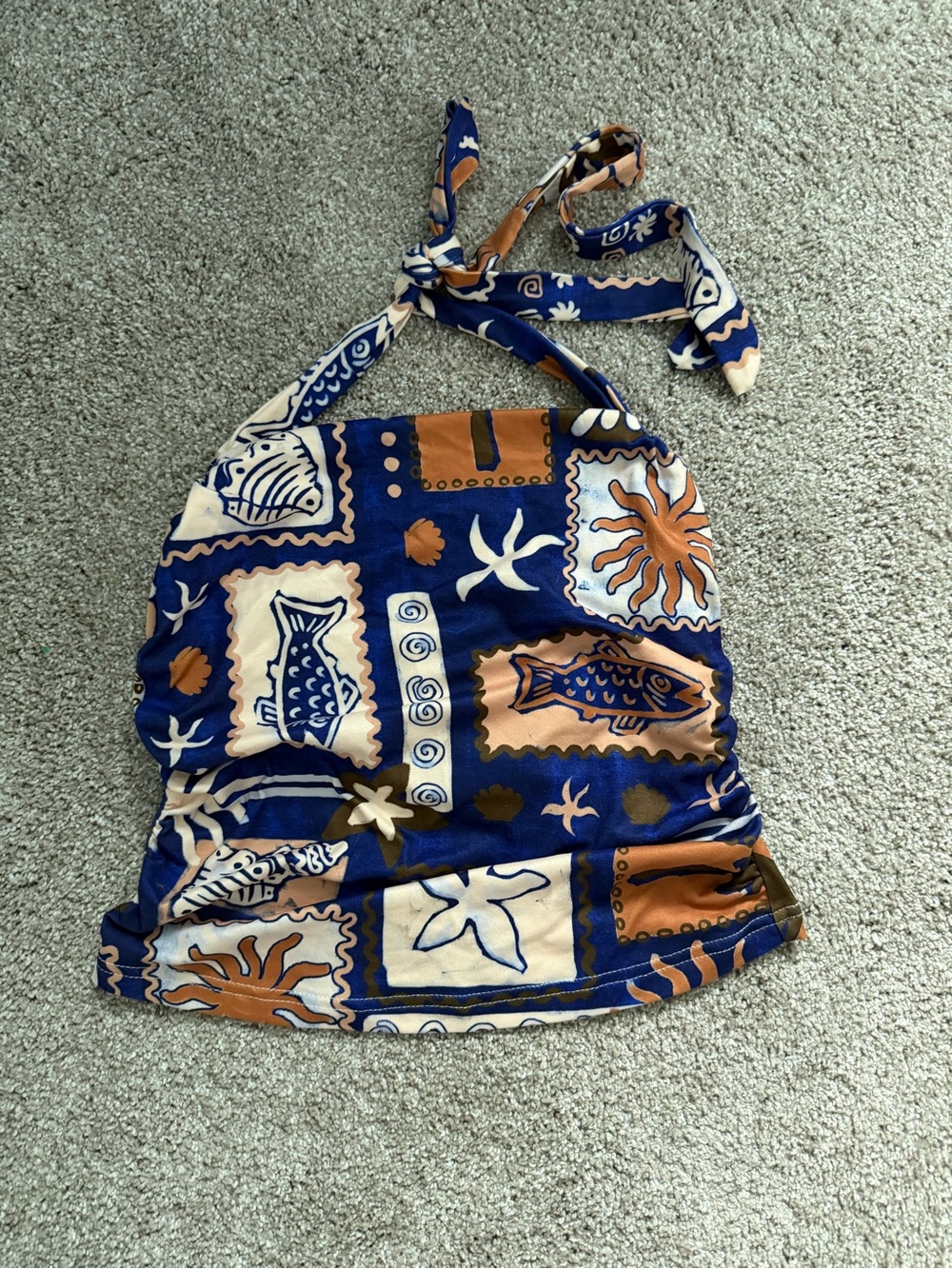 Shein Blue and Brown Halter Top